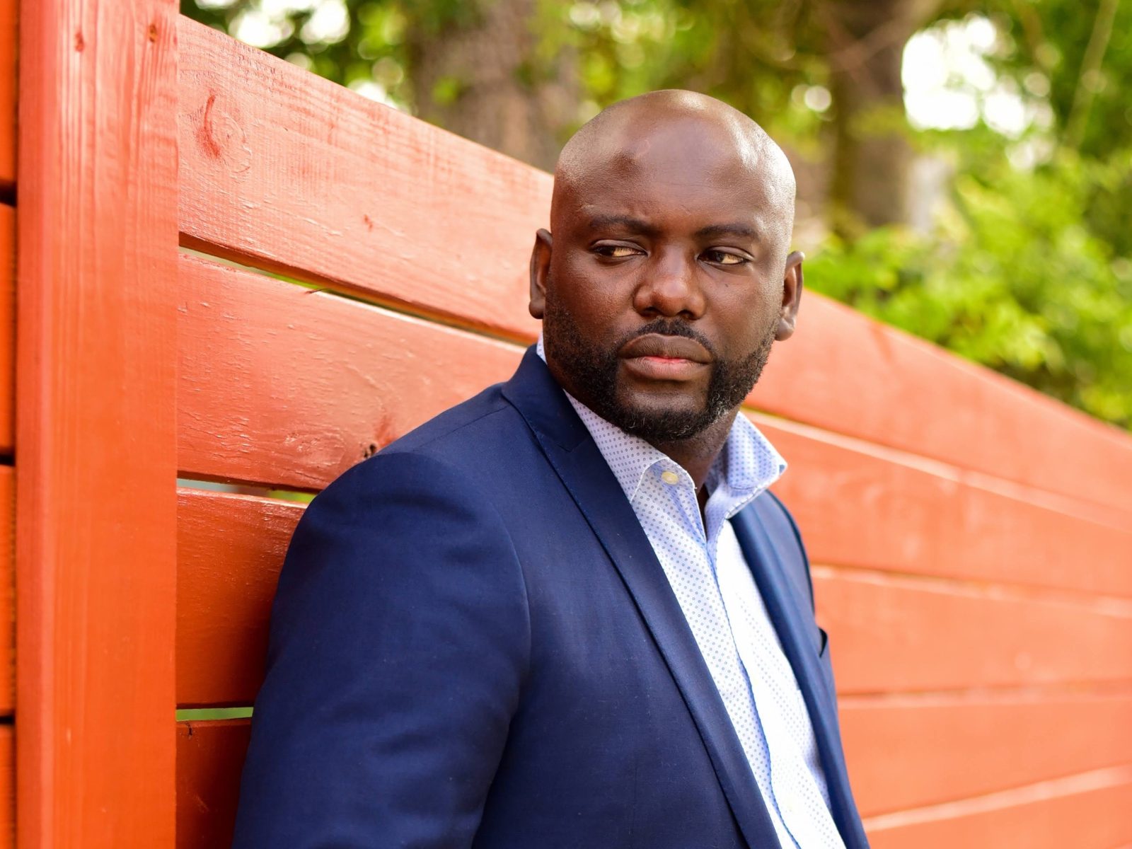 Executive portrait in a navy blazer